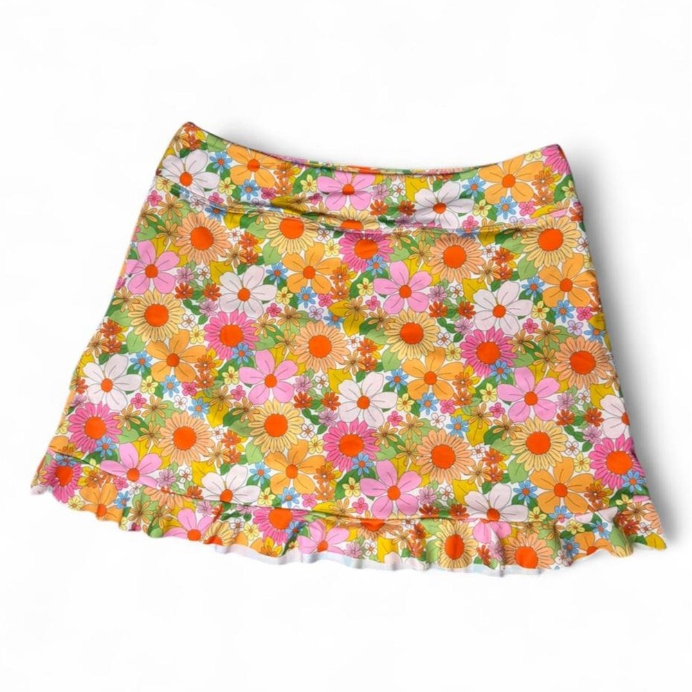 Lime Ricki Floral Swim Skirt Skort Bottom Retro 70s Daisy Print Womens XL